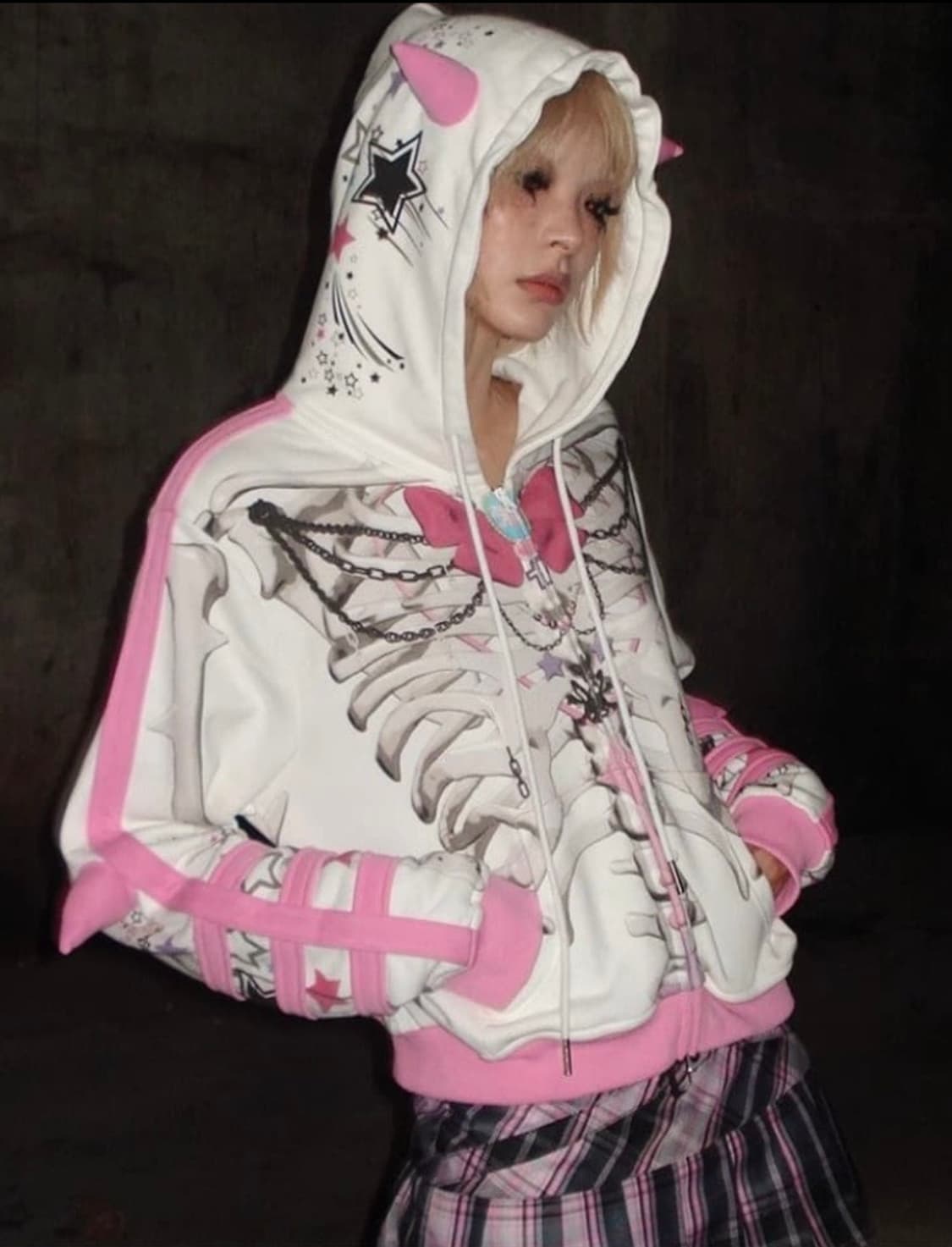 Cfierce 씨피어스 스켈레톤 후드집업 화이트 핑크 M 상품이미지1