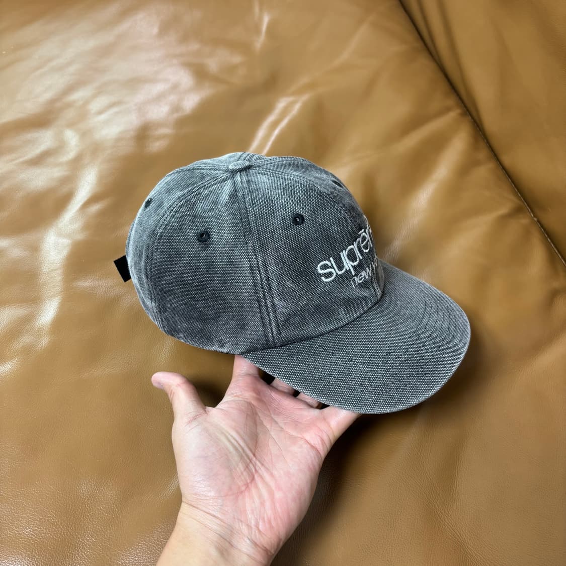 Supreme 슈프림 클래식 로고 스톤 워시드 블랙 6패널 볼캡 모자 상품이미지3