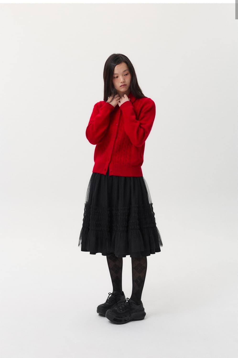 오헤시오 LAYERED SHEER FRILL SKIRT, BLACK 상품이미지3