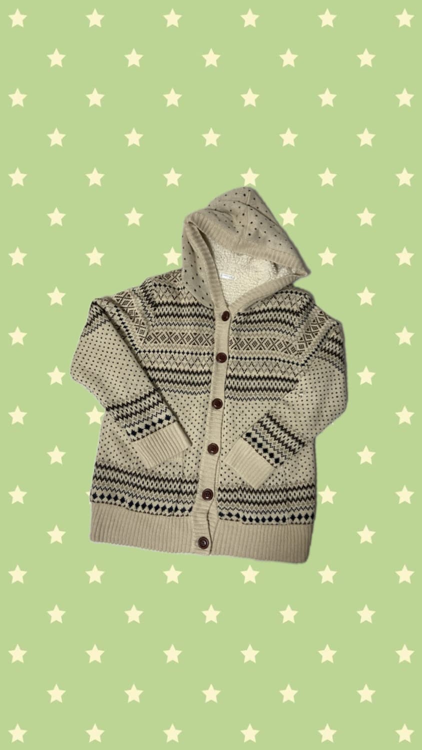 빈티지 모리걸 사와코 털 니트후드후리스 라떼히메갸루 상품이미지1