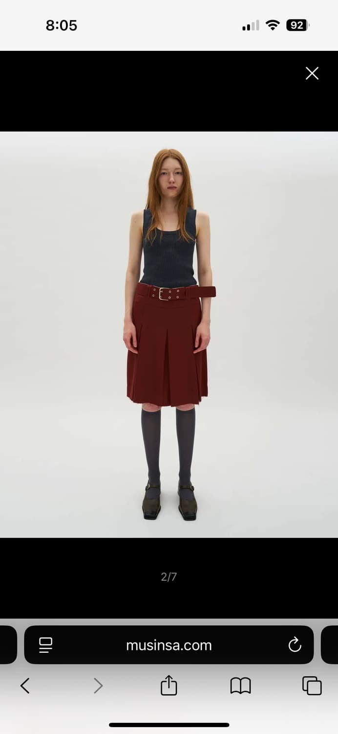 partimento 2 사이드 벨티드 컷 오프 플리츠 스커트 가넷 상품이미지2