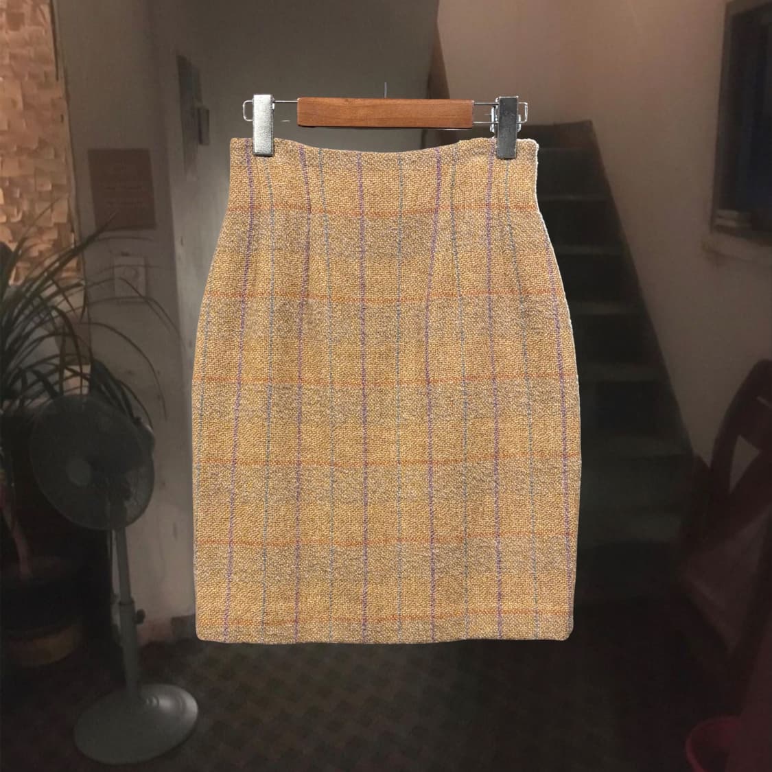 일본 빈티지 루즈핏 부클 빅 카라 체크 더플 울 자켓 투피스 셋업 상품이미지6