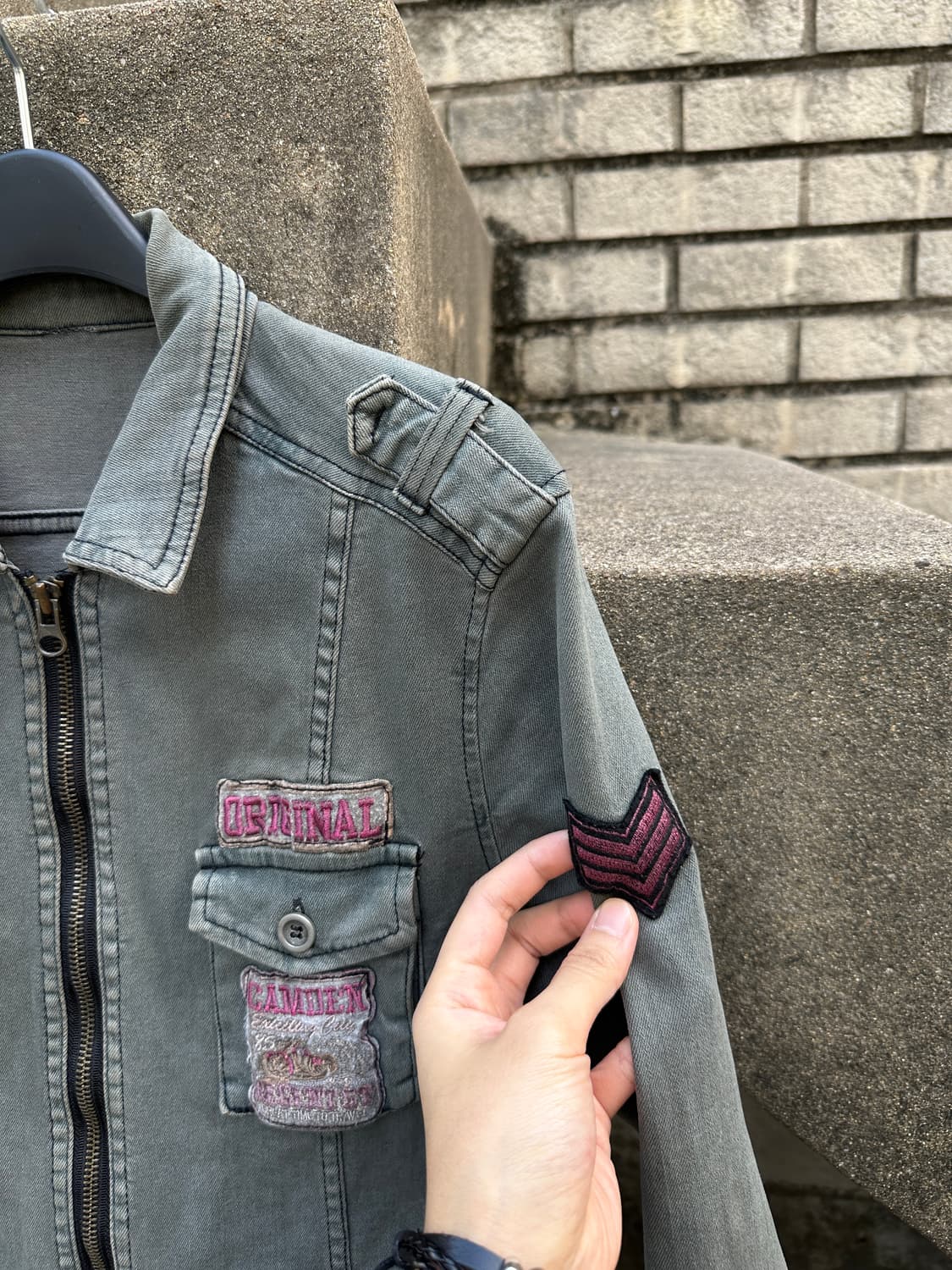 Vintage patch detail jacket khaki  상품이미지3