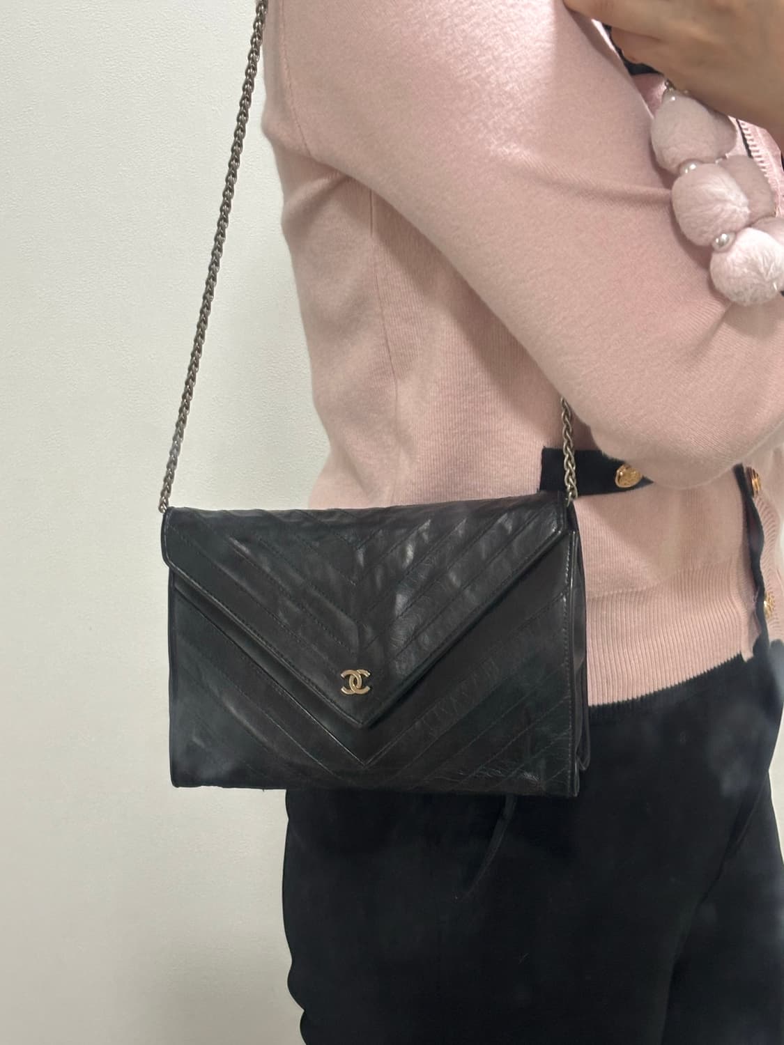 정품 샤넬 빈티지 쉐브론 블랙 체인백 3번대 상품이미지9