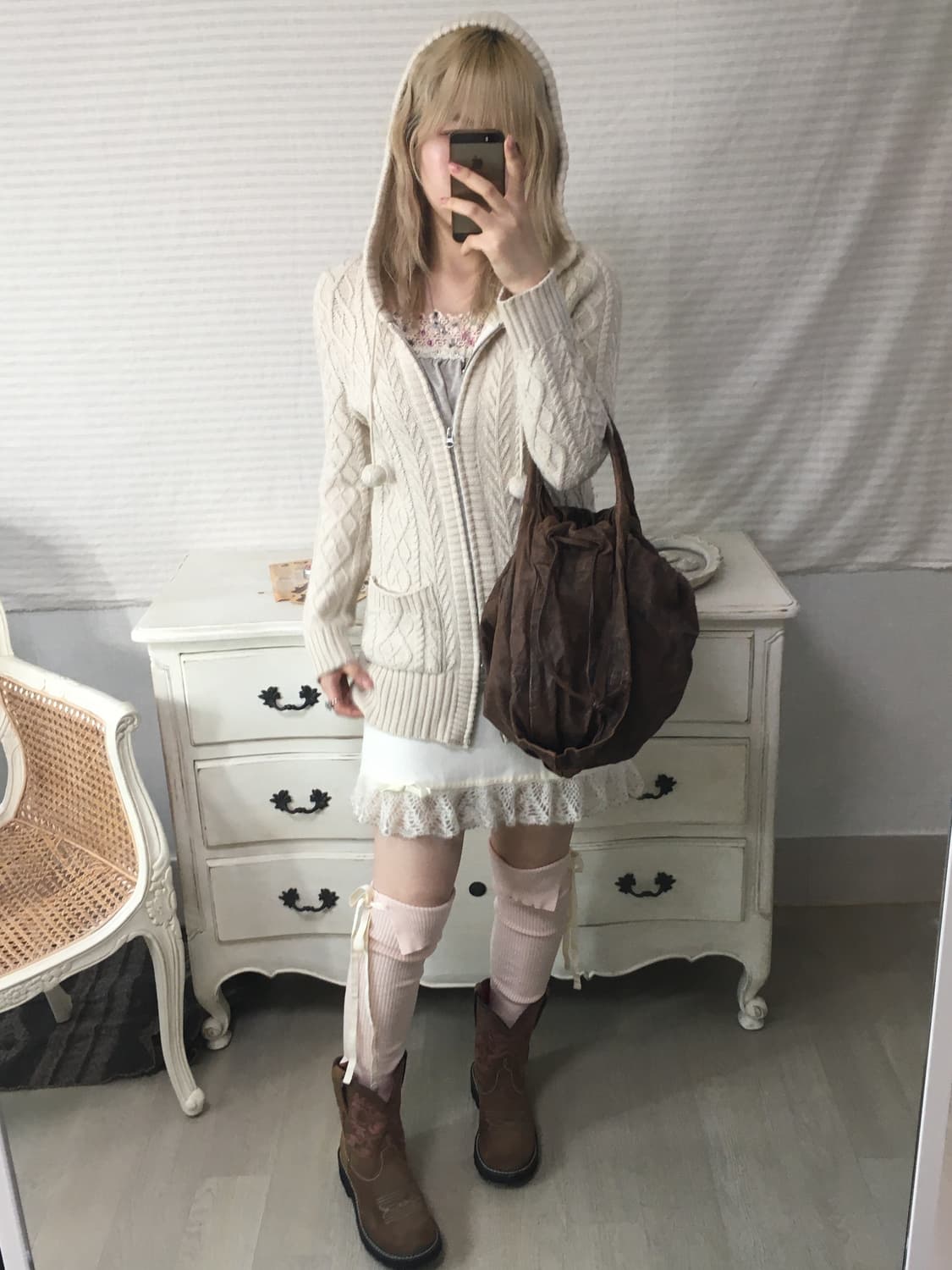 ivory winter snow hood pocket knit zip-u 상품이미지5