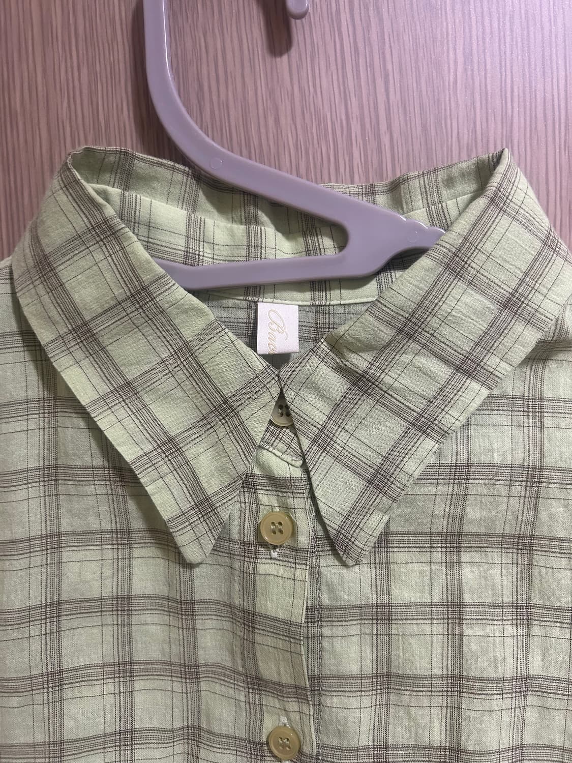 초록 크롭 체크셔츠 상품이미지3