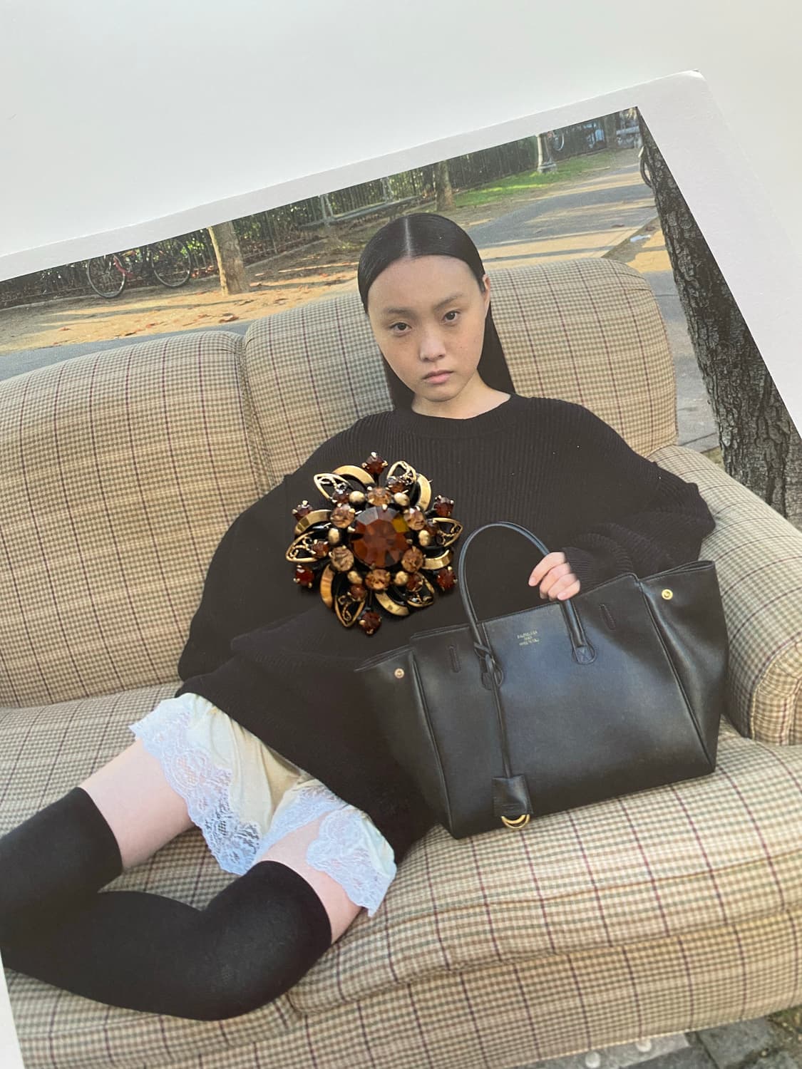 일본 빈티지 큐빅 브라운 브로치 상품이미지2