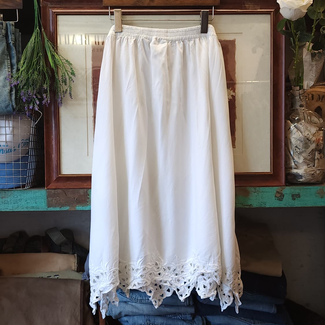 90s 빈티지 스커트 유럽  화이트 스커트 자수 밑단 빅사이즈 스커트3x 상품이미지2
