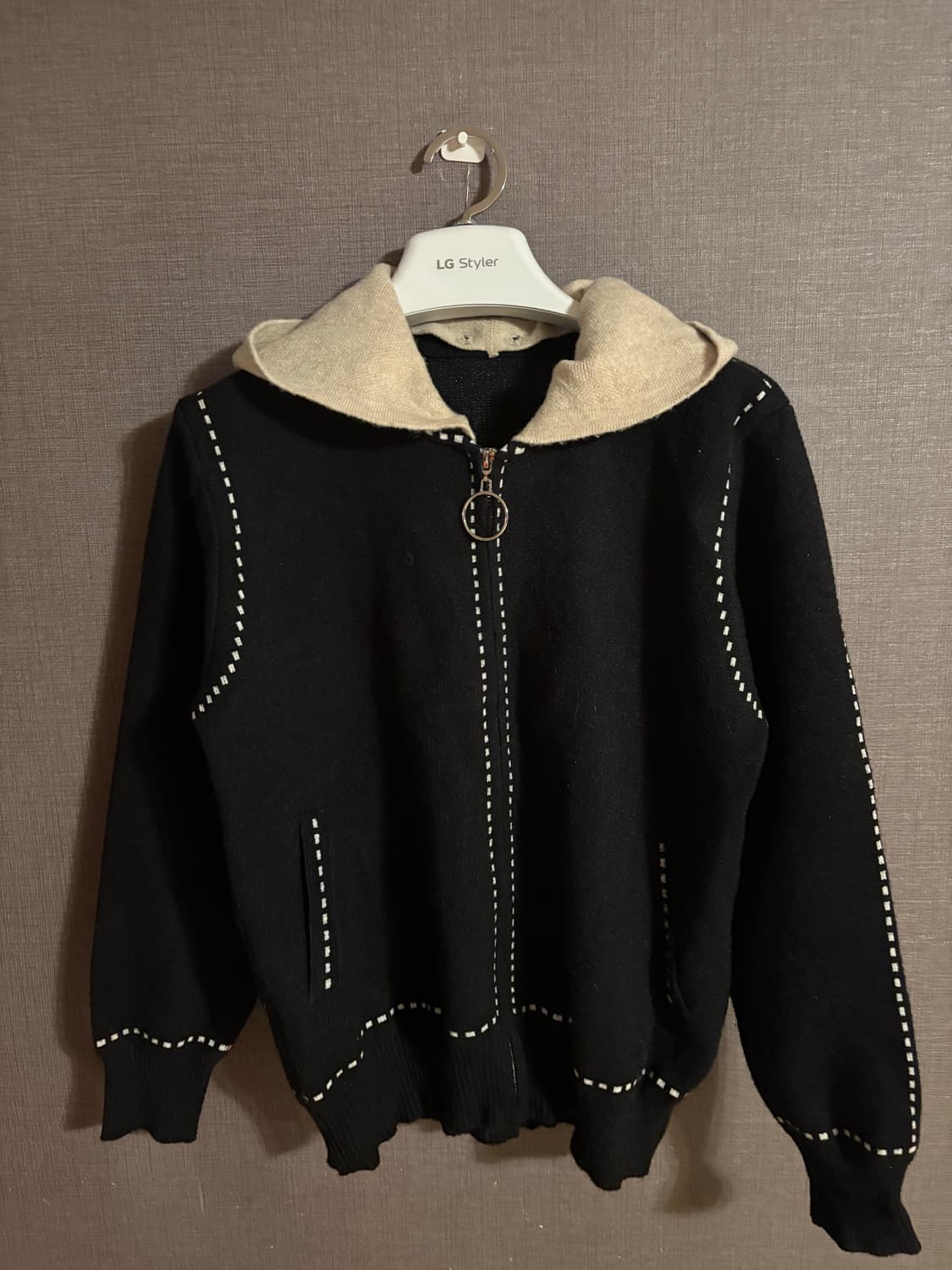 블랙 니트 후드 집업 가디건 Japan 상품이미지1