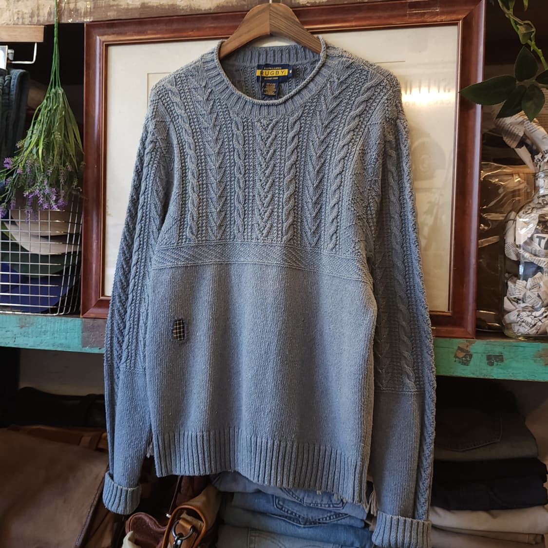 폴로 피셔맨 니트 데미지 디테일 패치워킹 인디고 블루 m 상품이미지2