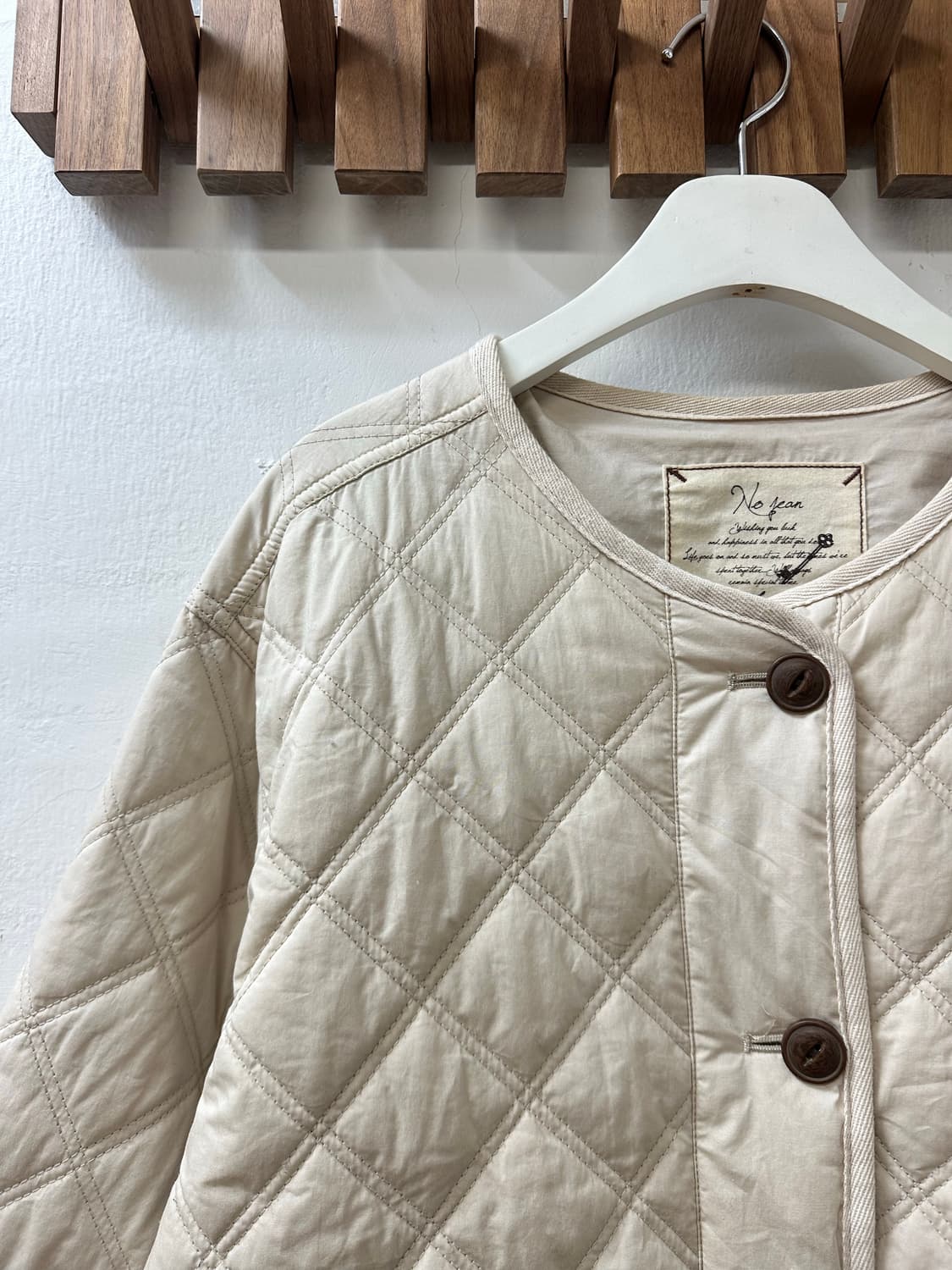일본빈티지 아이보리 우드 버튼 퀼팅 라운드 패딩 자켓 상품이미지4