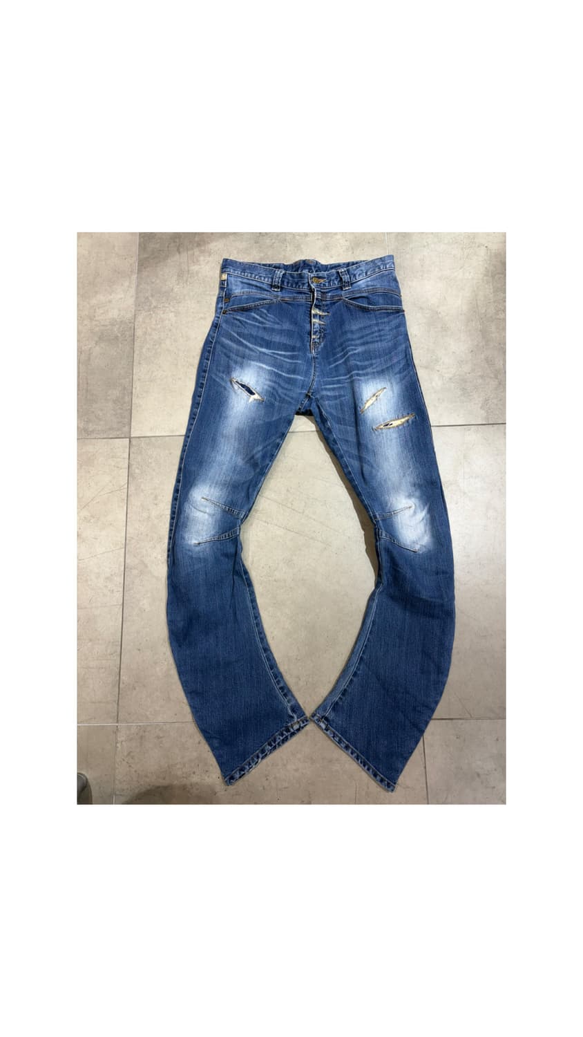 ppfm 락 펑크 패치워크 커브드 데님 팬츠 상품이미지1