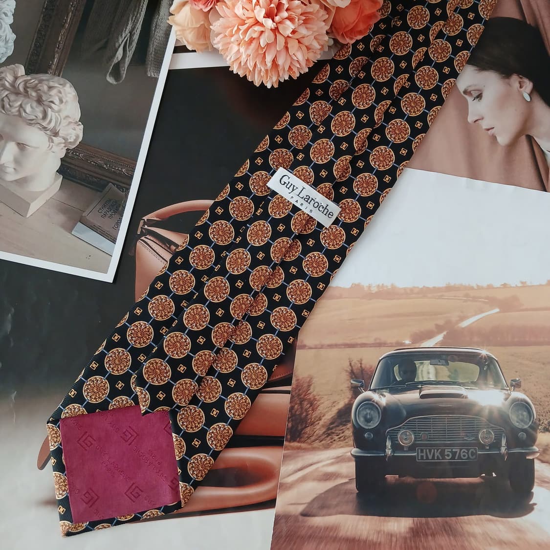 기라로쉬 실크 블랙 메달리온 패턴 넥타이 9.5cm A+등급 A19283 상품이미지4