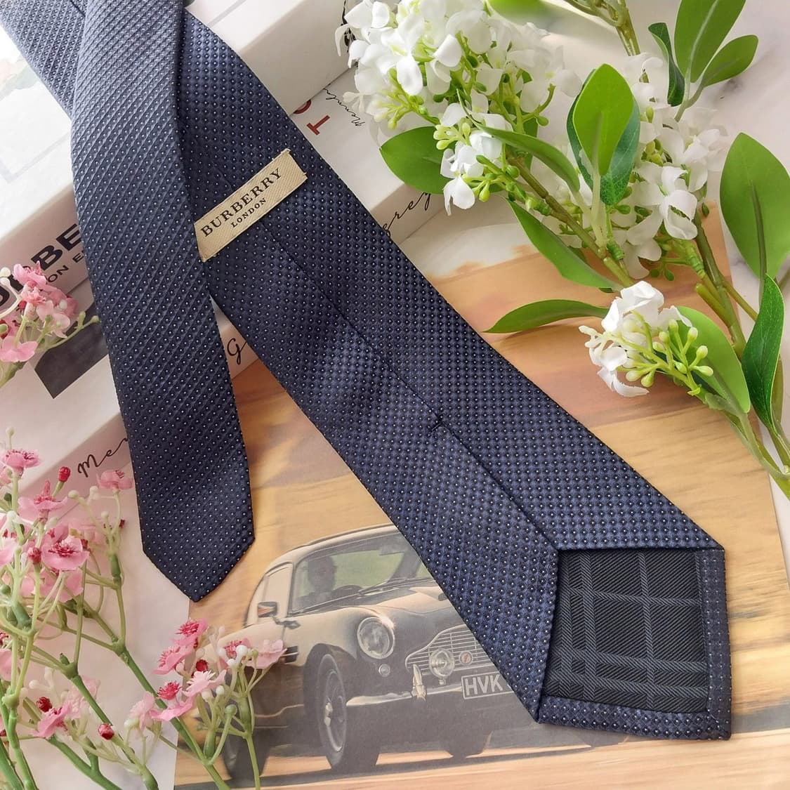 버버리 실크 네이비 도트 텍스처 넥타이 8.4cm A+~A등급 K1890 상품이미지4