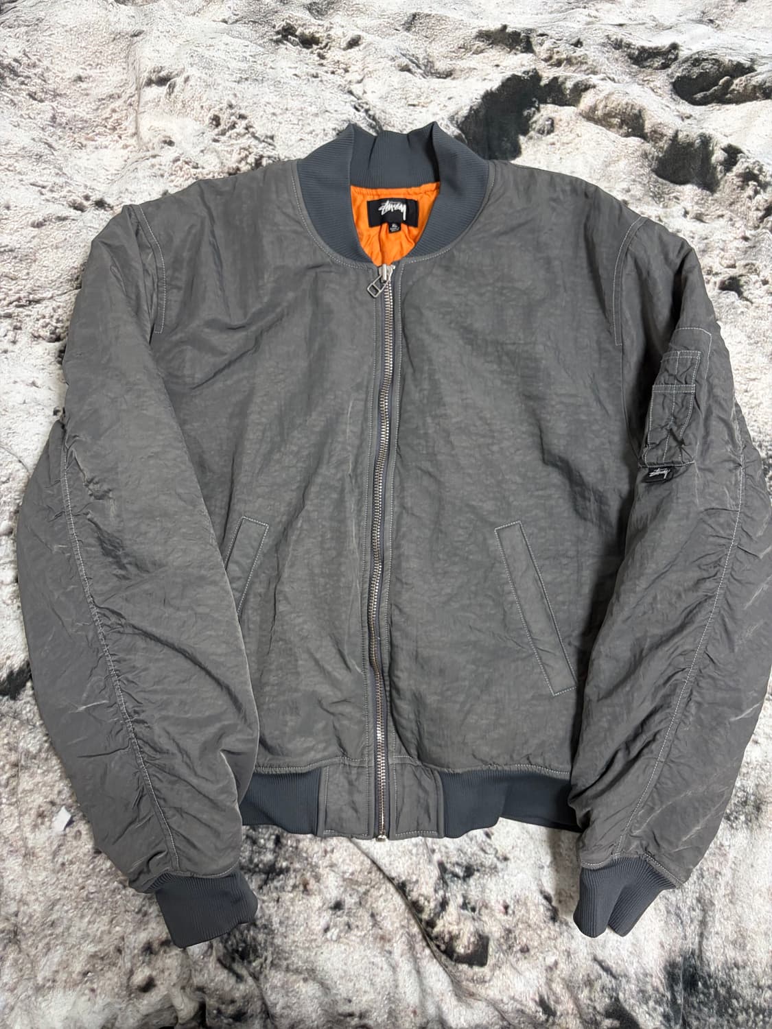 [XL] 스투시 다이드 나일론 봄버 차콜 상품이미지2