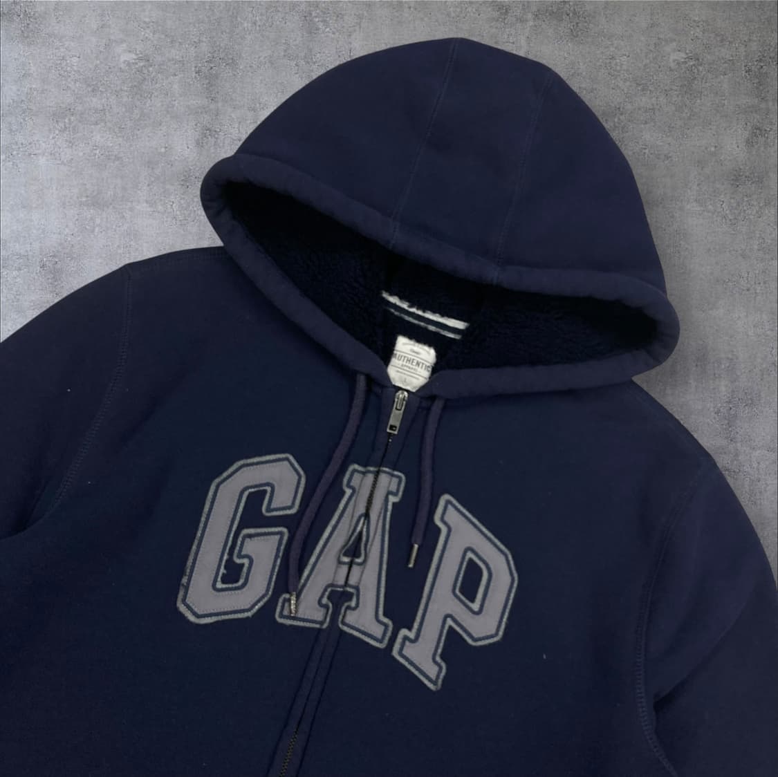 GAP 네이비 컬러 스펠아웃 빅로고 기모 후드 집업 상품이미지2
