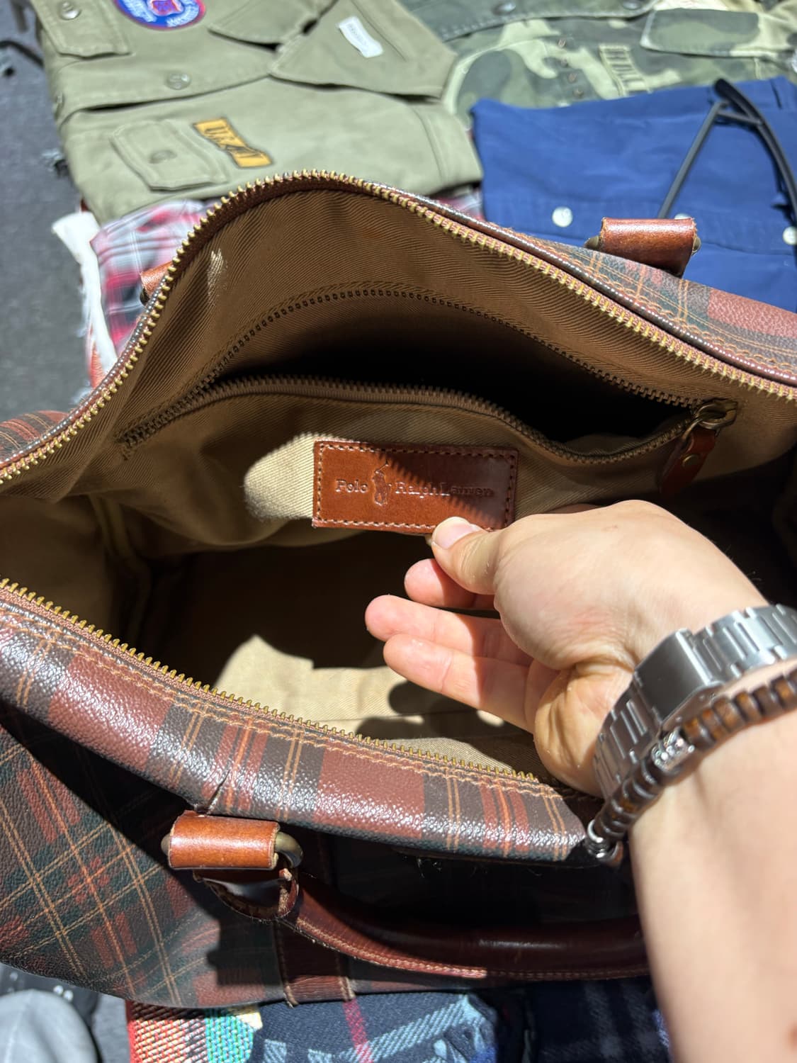 폴로 랄프로렌 체크 레더 토트백  상품이미지7