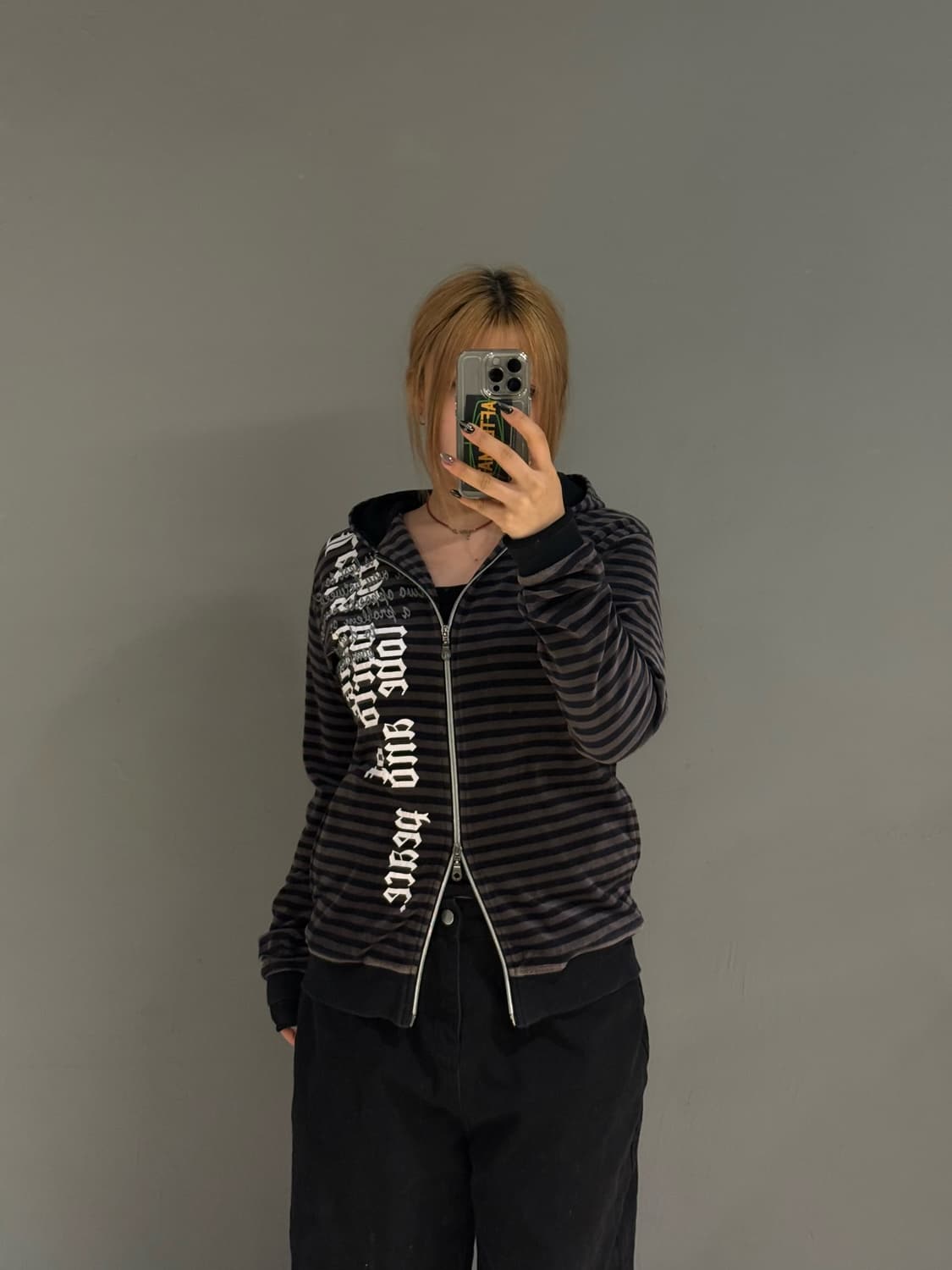 stripe pattern lettering hood zip-up 상품이미지2