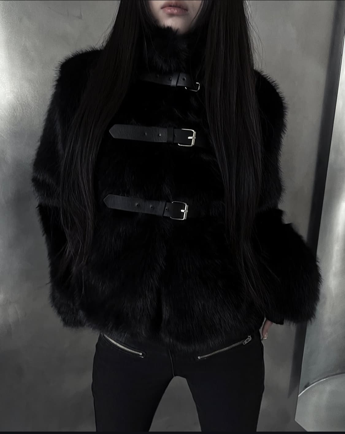 어반유니크 블랙 버클 퍼 자켓 새 상품 상품이미지1