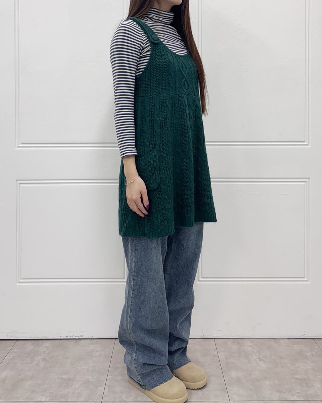 Tree deep green cable knitted ops 상품이미지7