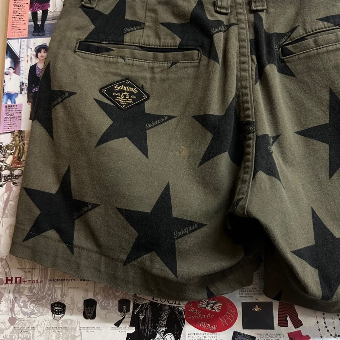 빈티지 스타 패턴 프린팅 카키 숏 팬츠 상품이미지7