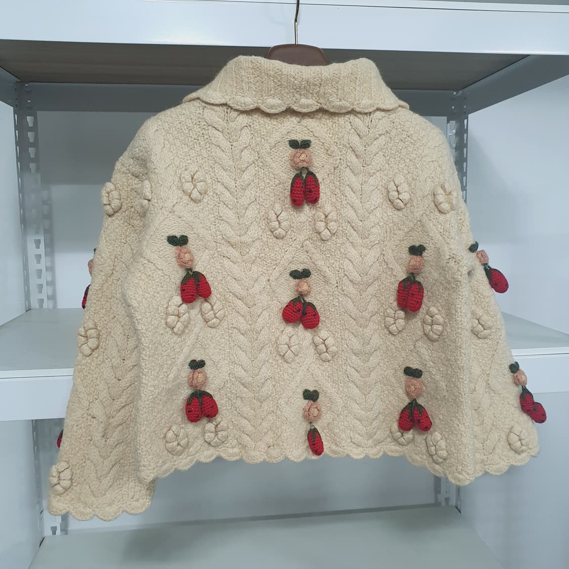 모리걸 페어리 지뢰계 히메갸루 딸기 리본 모티프 울 가디건 상품이미지2