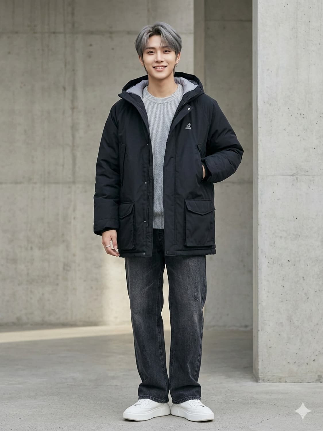 캉골 덕다운 블랙 야상 패딩 상품이미지1