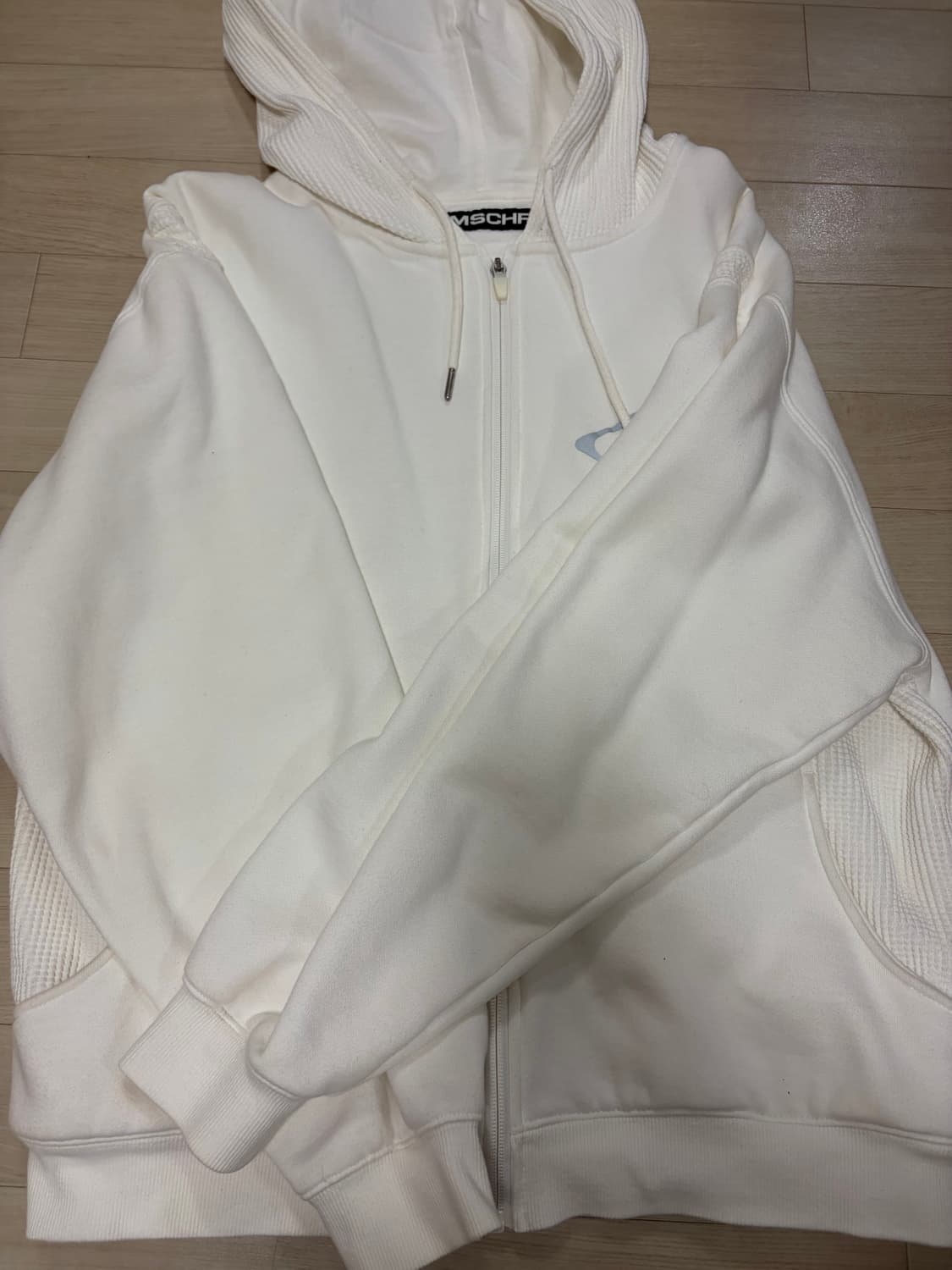 미스치프 롬버스 와플 후드집업 화이트 상품이미지1