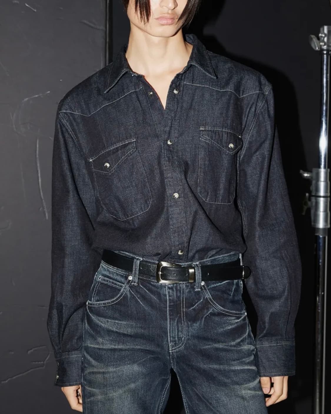 엘무드 진청 생지 데님 인디고 배드가이 웨스턴 셔츠 남방 자개 오버핏  상품이미지2