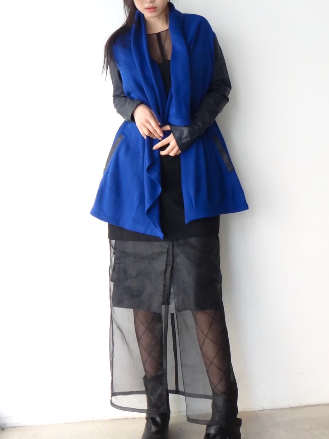 Goat lether drape cardigan 상품이미지5