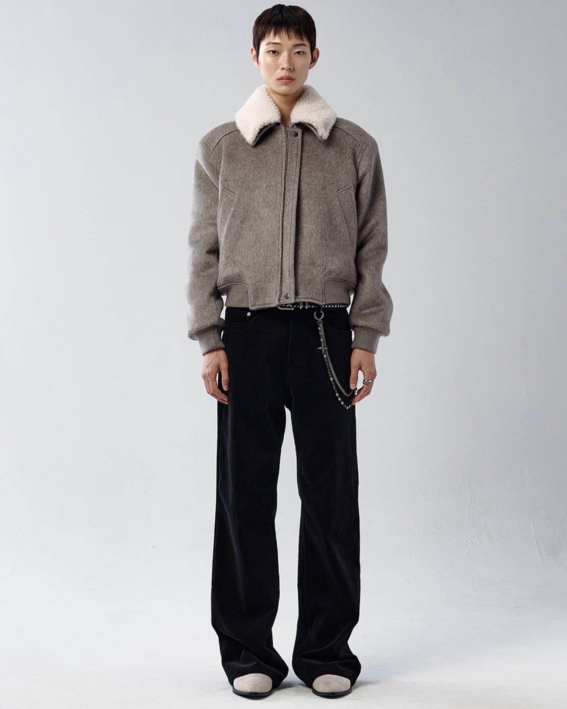 알렌느 알파카 시어링 카라 블루종 그레이시 베이지 1사이즈 상품이미지1