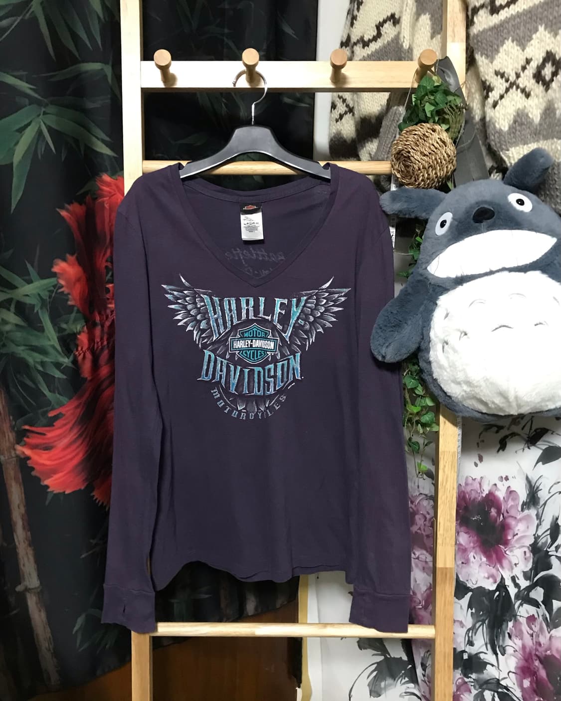 할리데이비슨 퍼플 브이넥 민트 프린팅 롱슬리브 💜희귀매물 상품이미지1