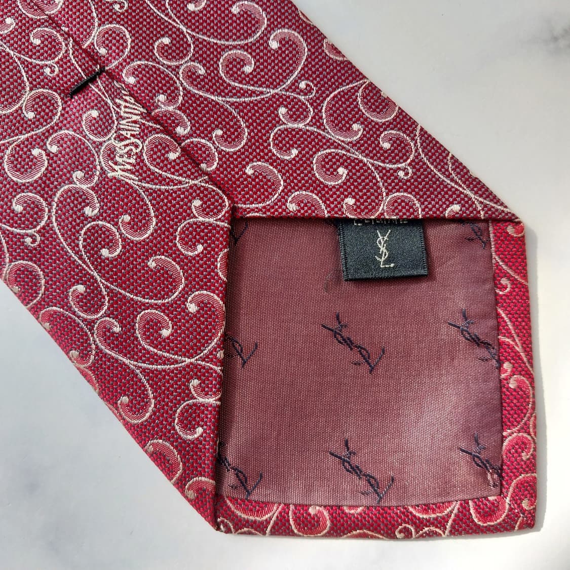 입생로랑 실크 와인 자카드 패턴 넥타이 9.5cm A+등급 K1950 상품이미지7