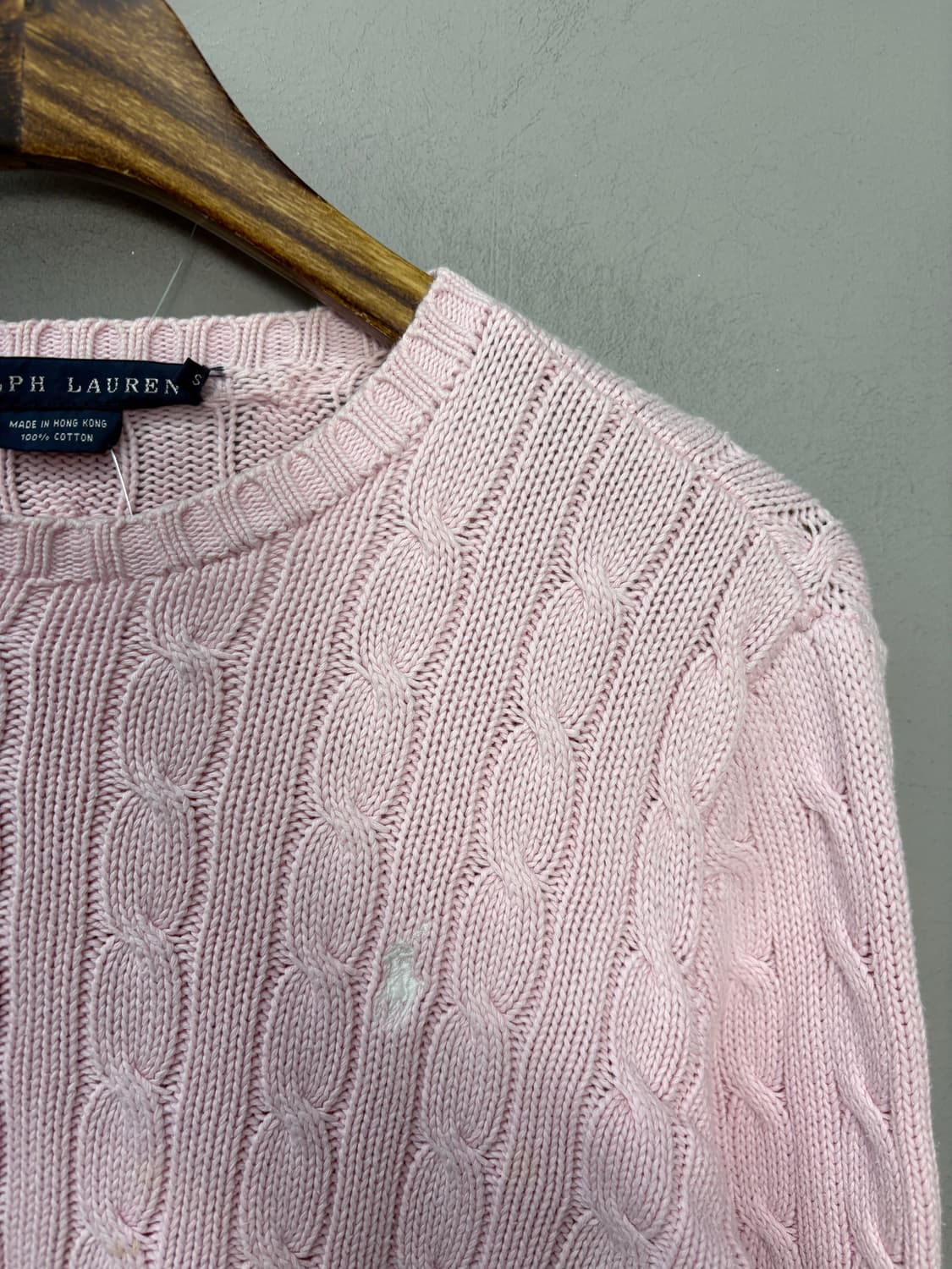 폴로랄프로렌 화이트 포니로고 핑크 케이블 꽈배키 니트 A2873 상품이미지3