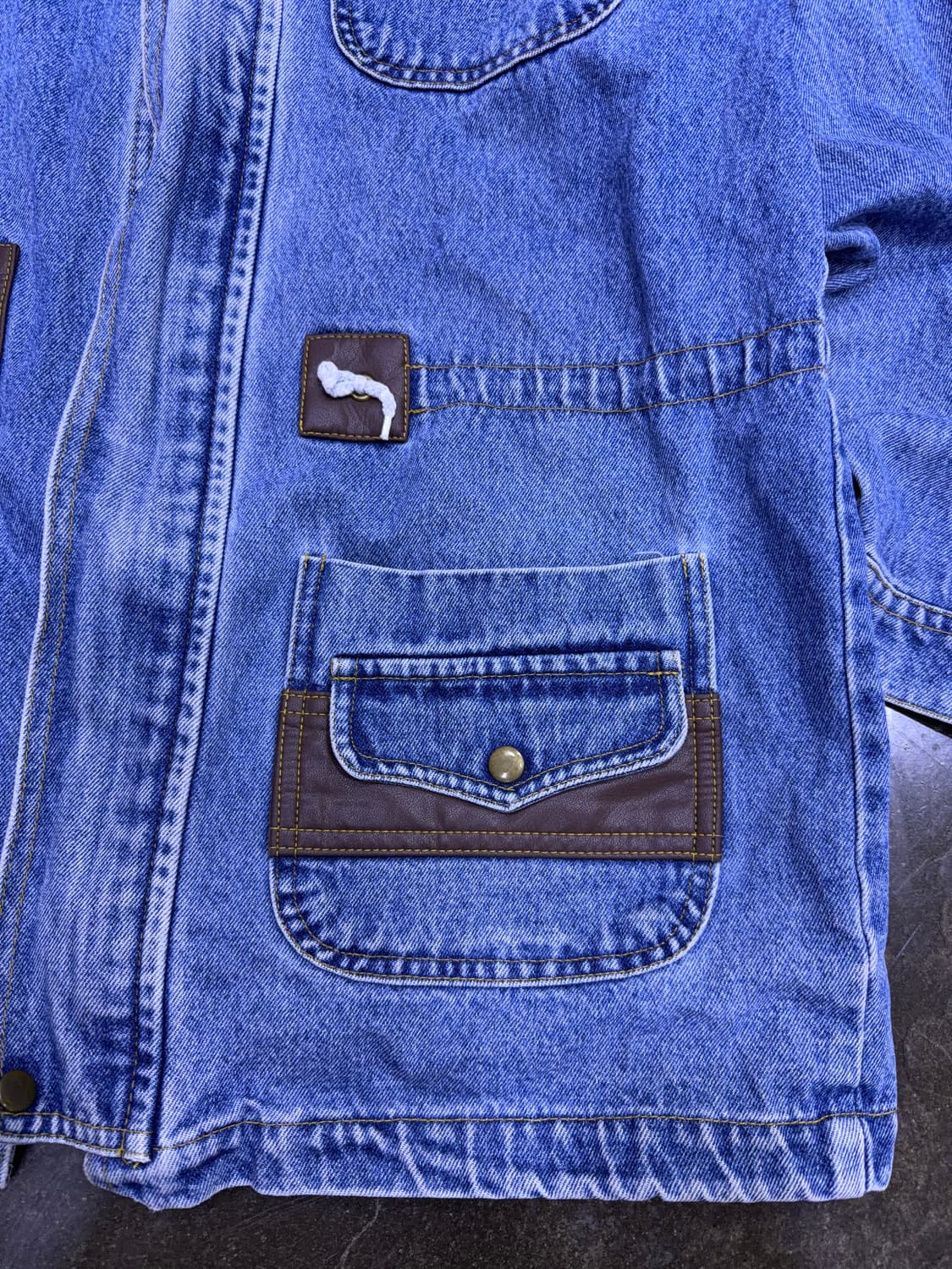 US 나이스 클럽 빈티지 유틸리티 가죽패치 데님자켓 L 상품이미지7