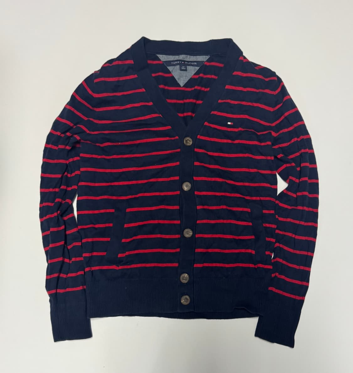 여성 타미힐피거 레드 스트라이프 코튼 가디건 S 상품이미지1