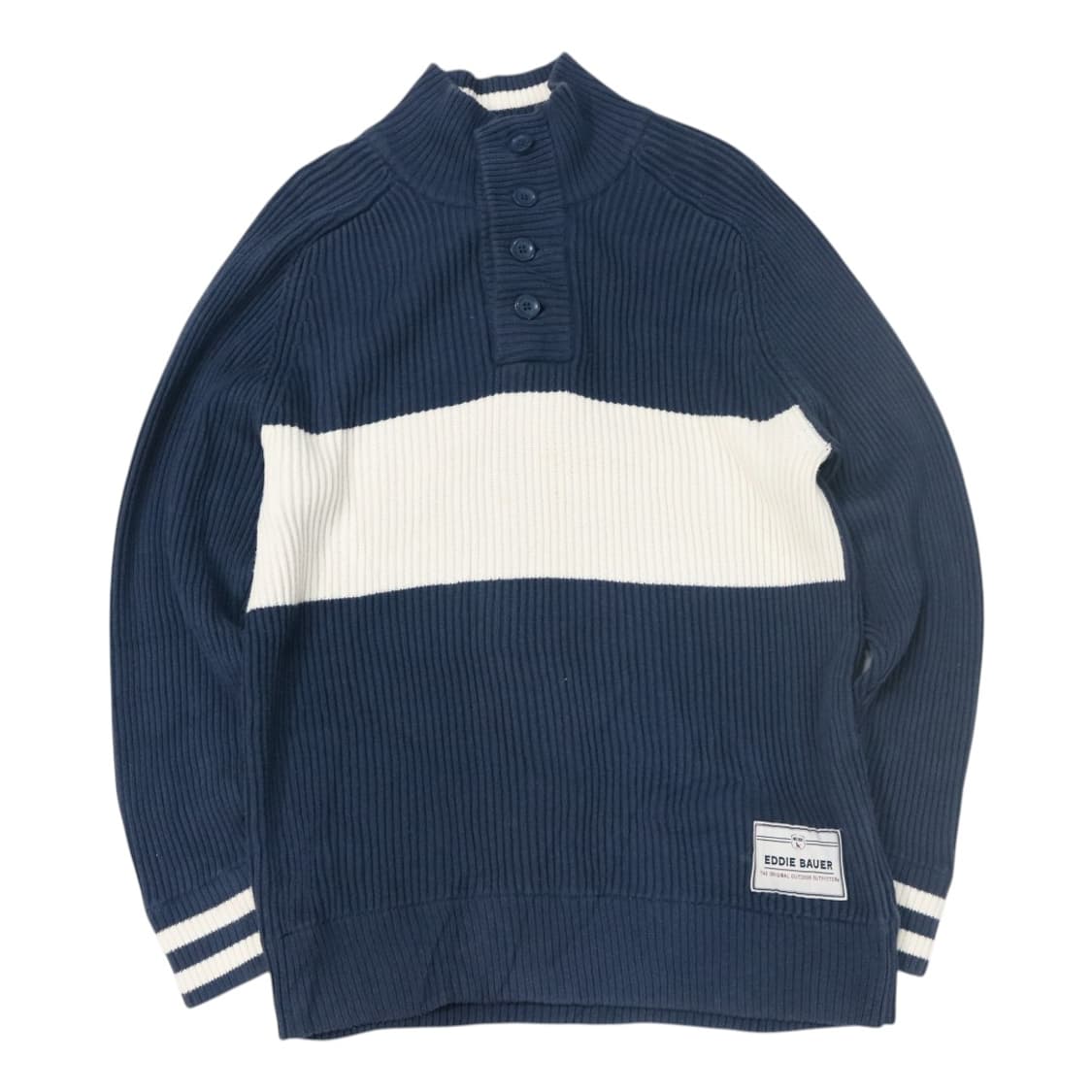 에디바우어 빈티지 네이비 화이트 배색 버튼 하프넥 니트 (L) 상품이미지1