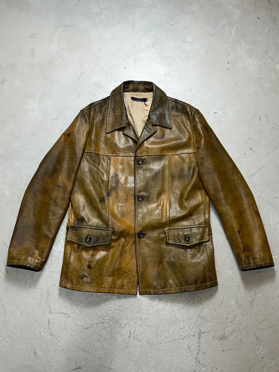 90's Italy Made 오버다잉 차심 레더 코트 카코트 상품이미지1