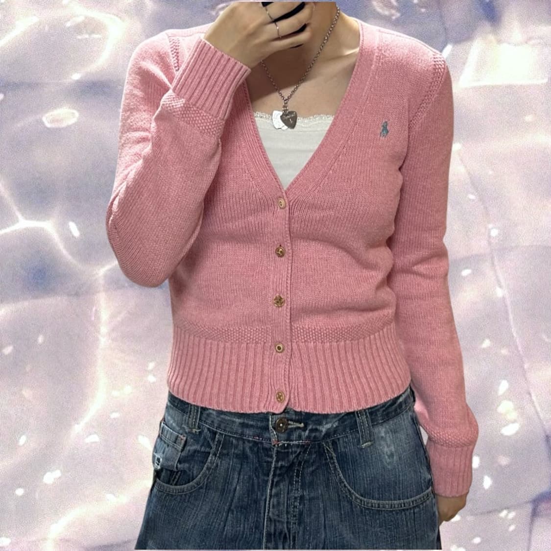 폴로 랄프로렌 브이넥 니트 가디건 핑크 상품이미지3