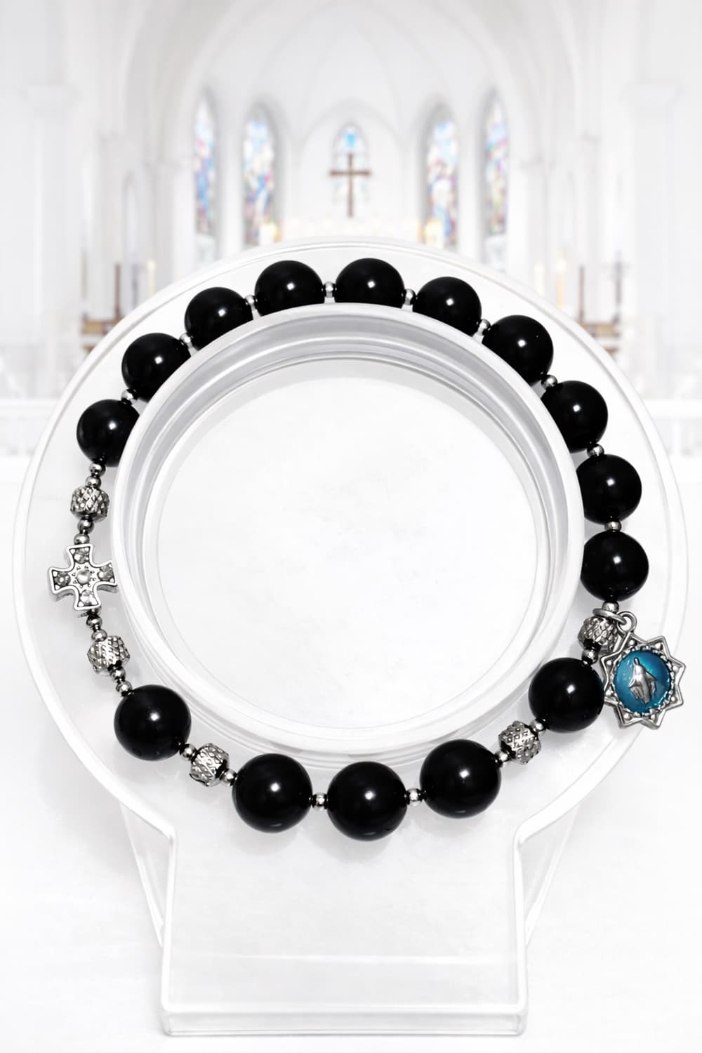 (핸드메이드) 천연석 오닉스 아더 포인트 묵주 팔찌 상품이미지1