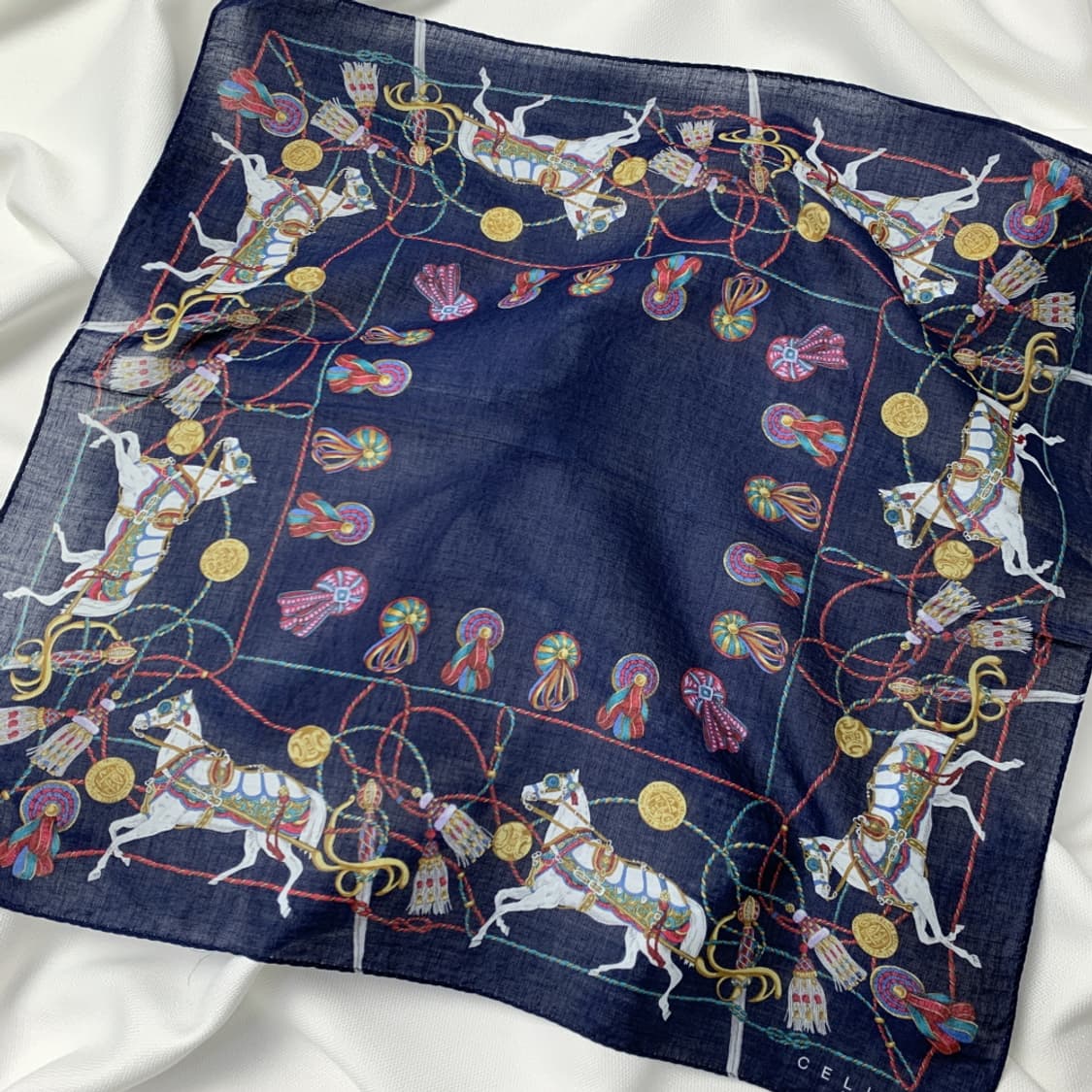 [정품] Celine 셀린느 말 패턴 빈티지 쁘띠스카프 손수건 상품이미지1