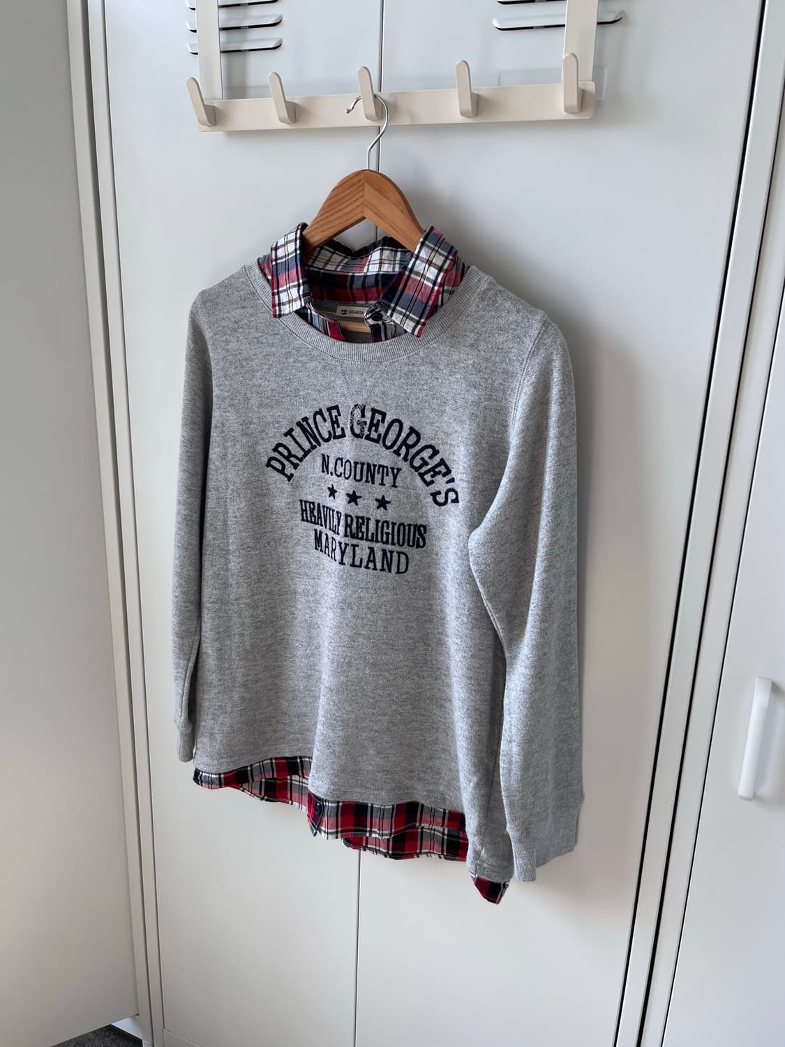 Sugaroa 체크 셔츠 레이어드 맨투맨 티셔츠 상품이미지2