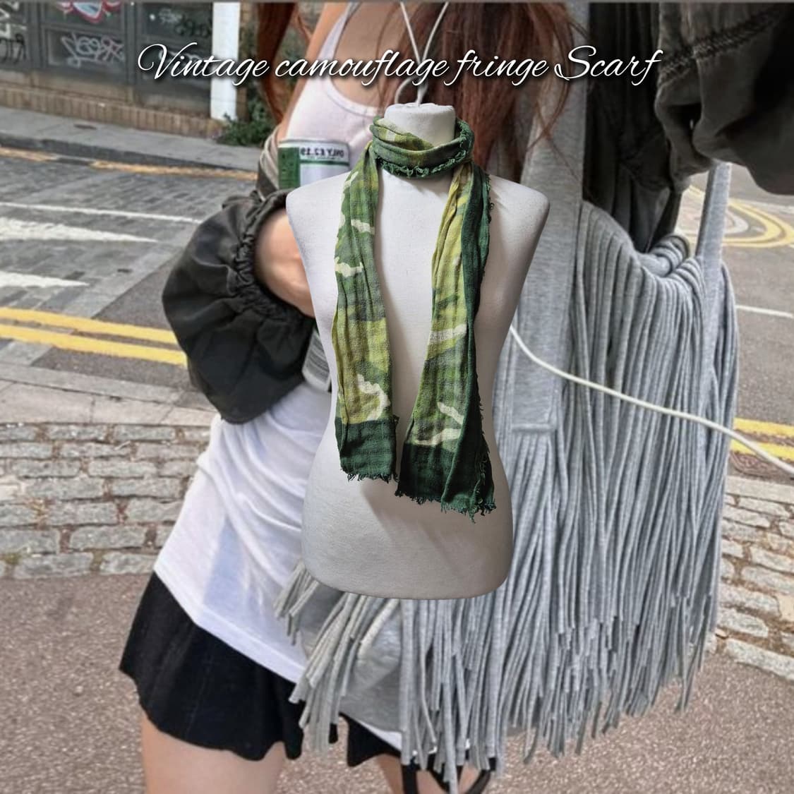 Vintage camouflage fringe Scarf 상품이미지1