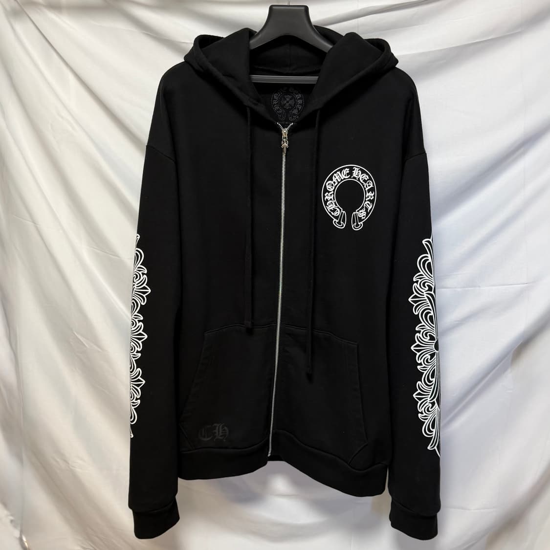 [미사용/XL] 크롬하츠 홀스슈 플로랄 헤비웨이트 퍽유 로고 후드집업 상품이미지4