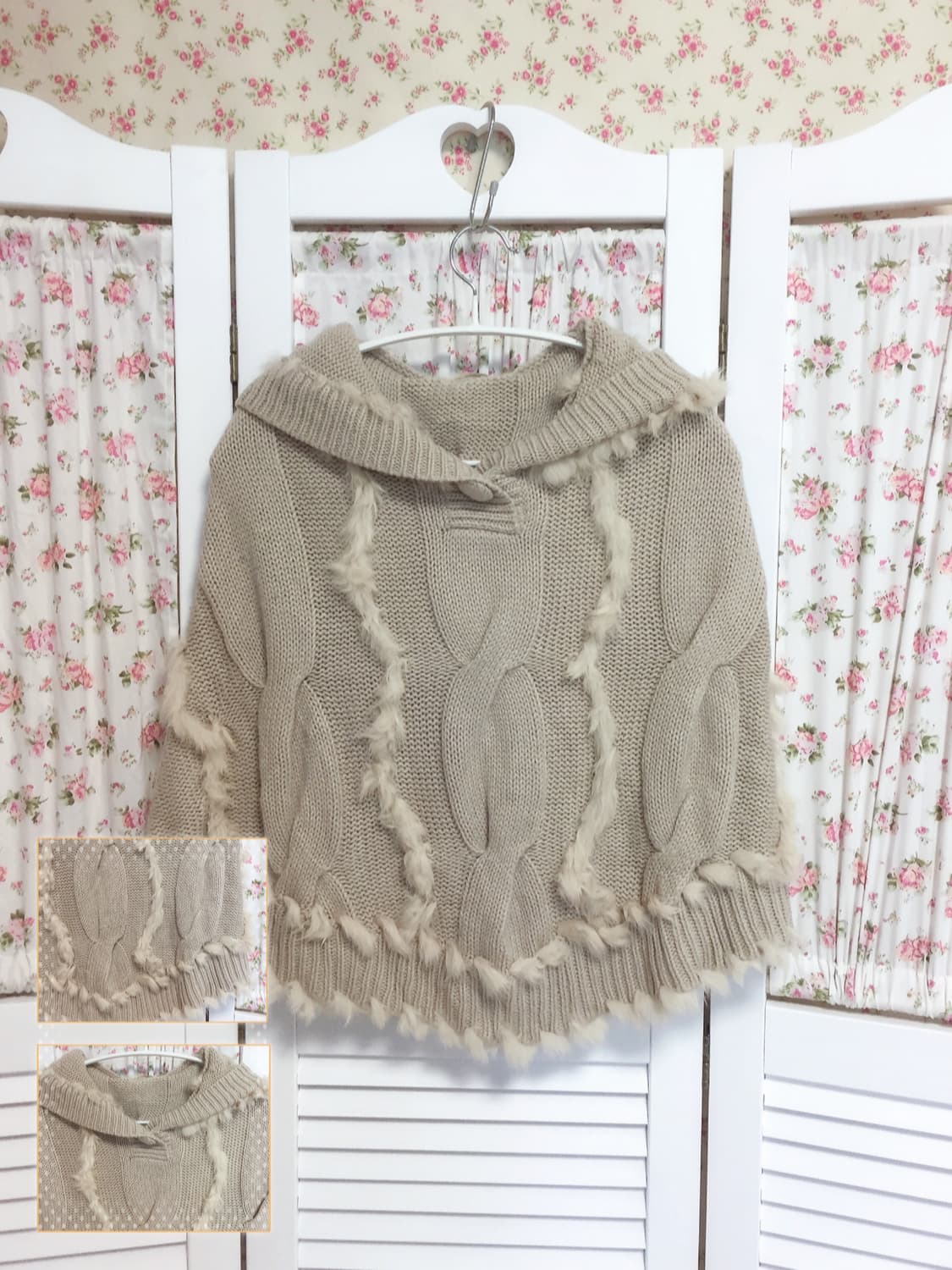 빈티지 모리걸 사와코 퍼 후드케이프 상품이미지1