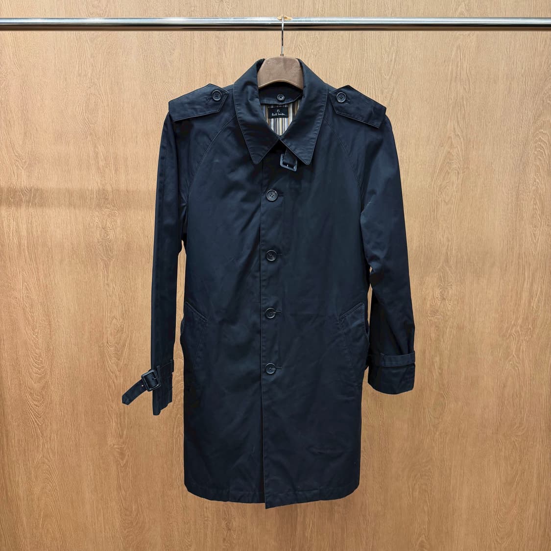 폴스미스 PS 싱글 트렌치 코트 스트라이프 안감 허리 벨트 디테일 블랙 상품이미지2