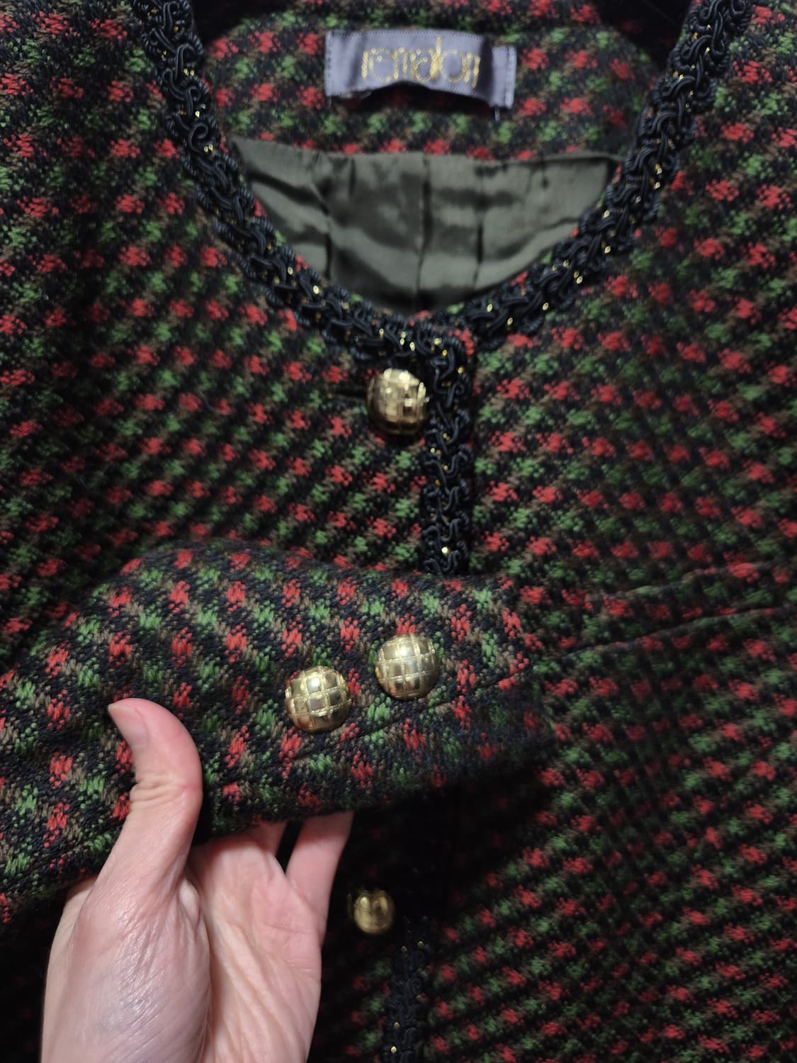 빈티지 체크 패턴 금장 버튼 자켓 상품이미지5