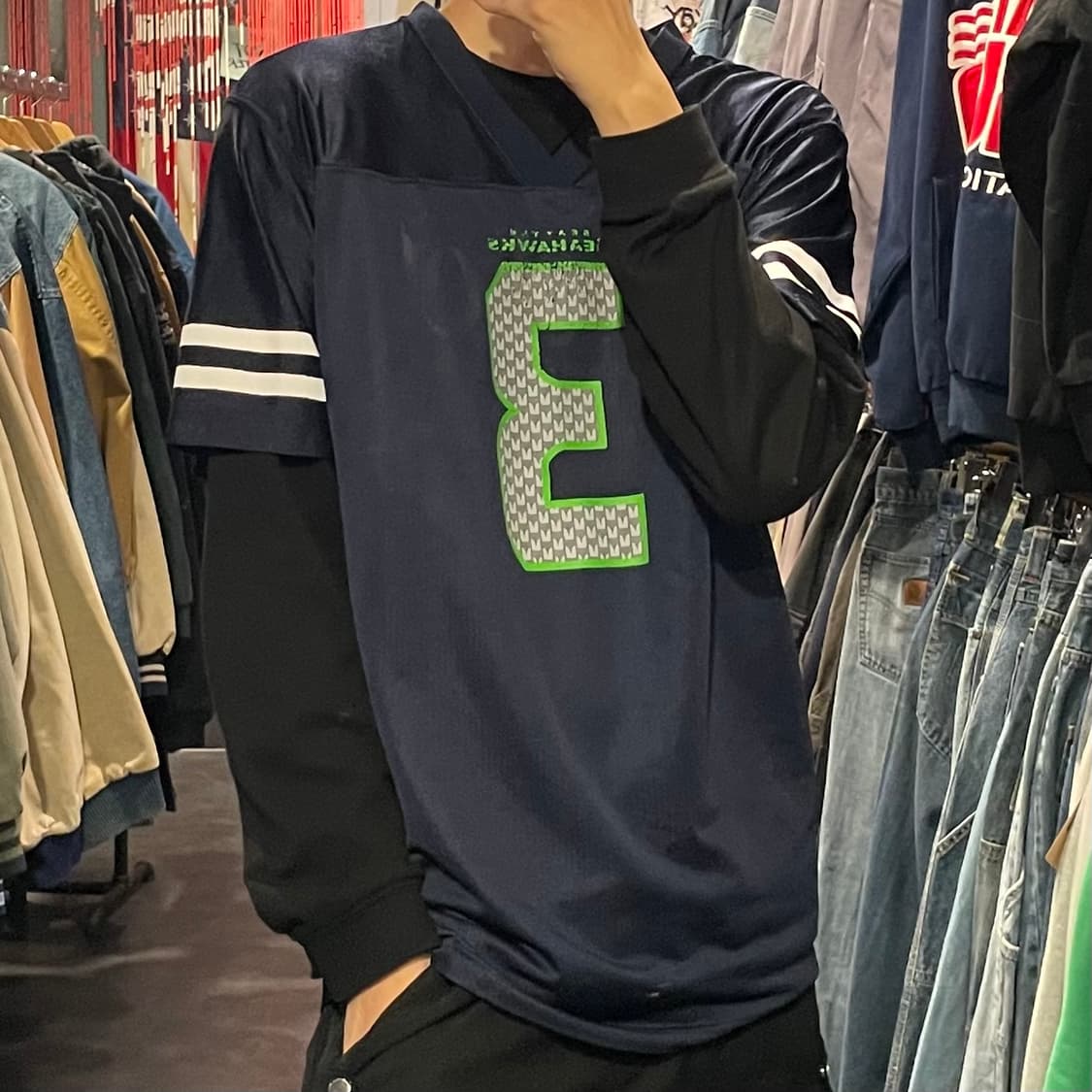 [IM] NFL SEAHAWKS No.3 WILSON 네이비 반팔져지 상품이미지4