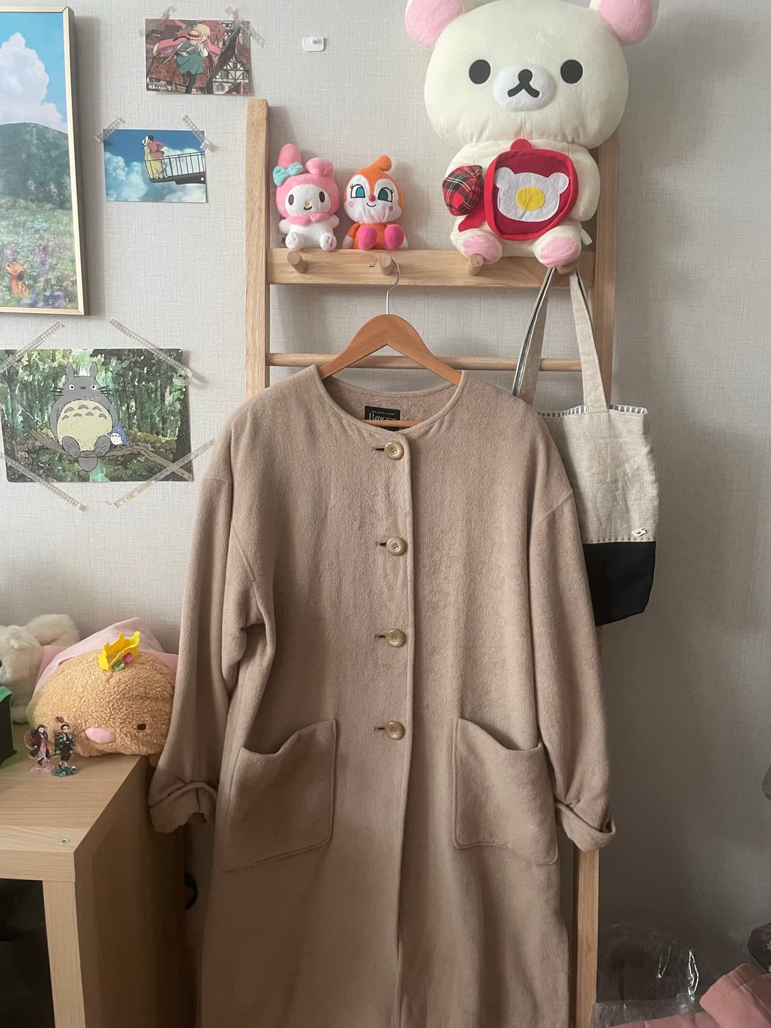 모리걸 빈티지 베이지 울 롱코트  상품이미지1