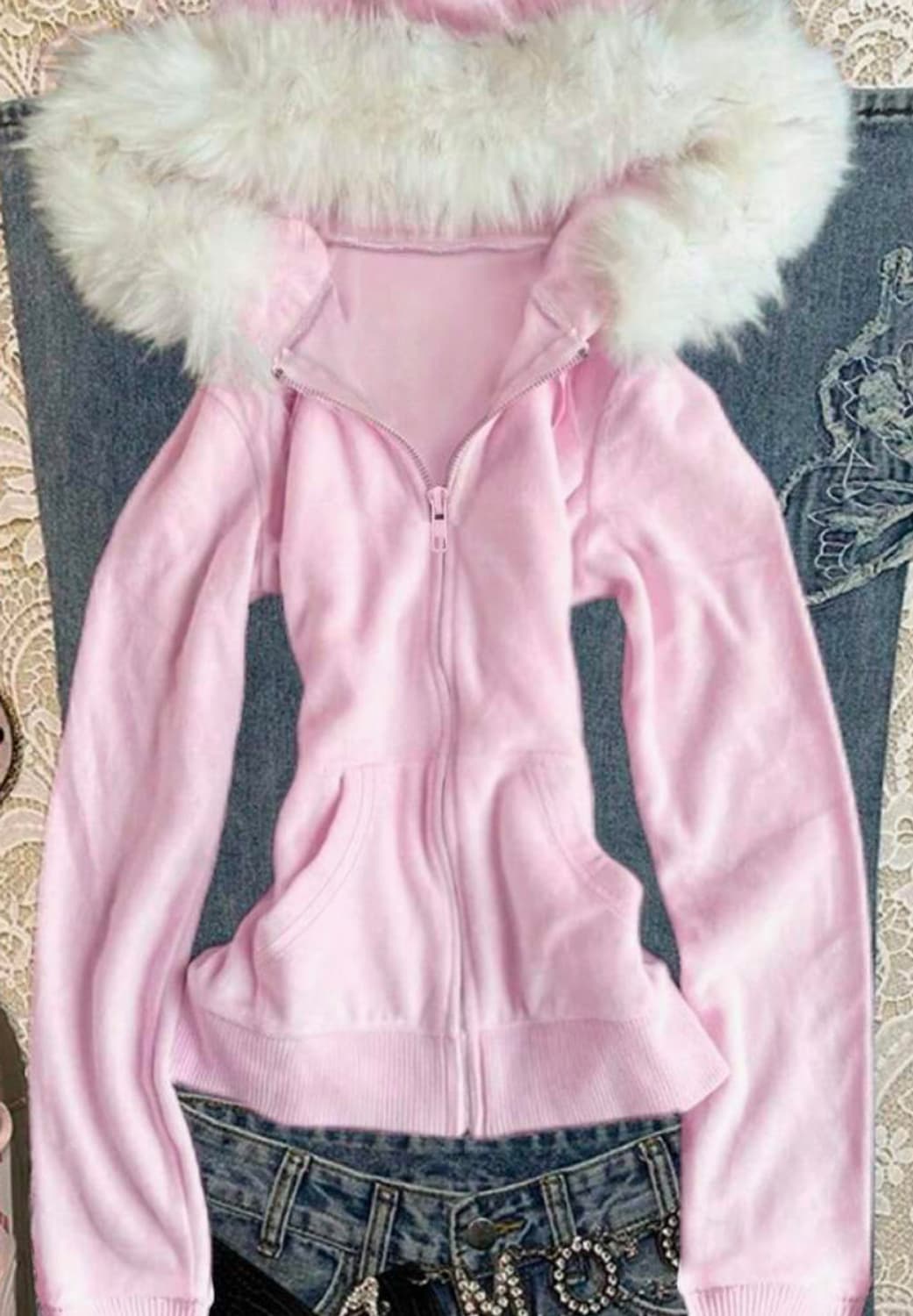 핑크 퍼 후드집업 상품이미지1